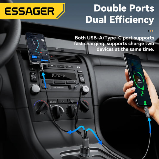 Bluetooth 5.3 Car Charger AUX Adapter PD 35W QC 30W Fast Charging USB C + USB with 3.5mm Audio