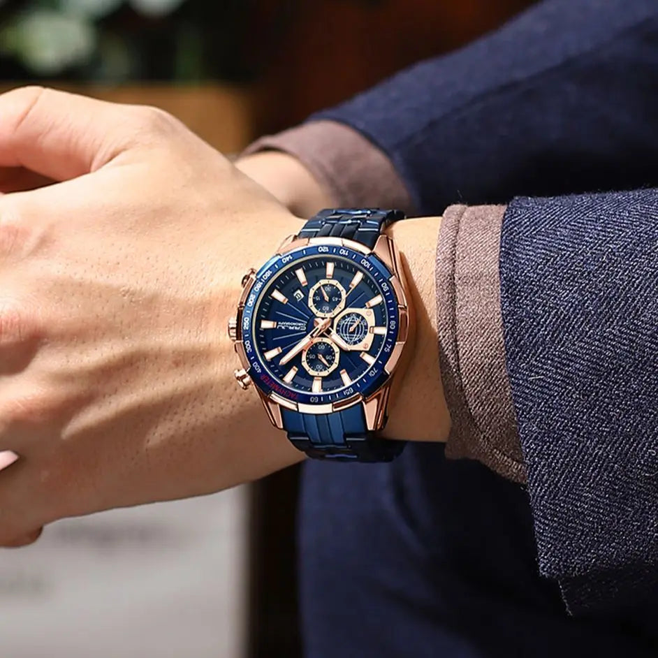 Men's Watches Fashion Business Multifunction Quartz Chronograph with Auto Date and Luminous Hands Relogio Masculino