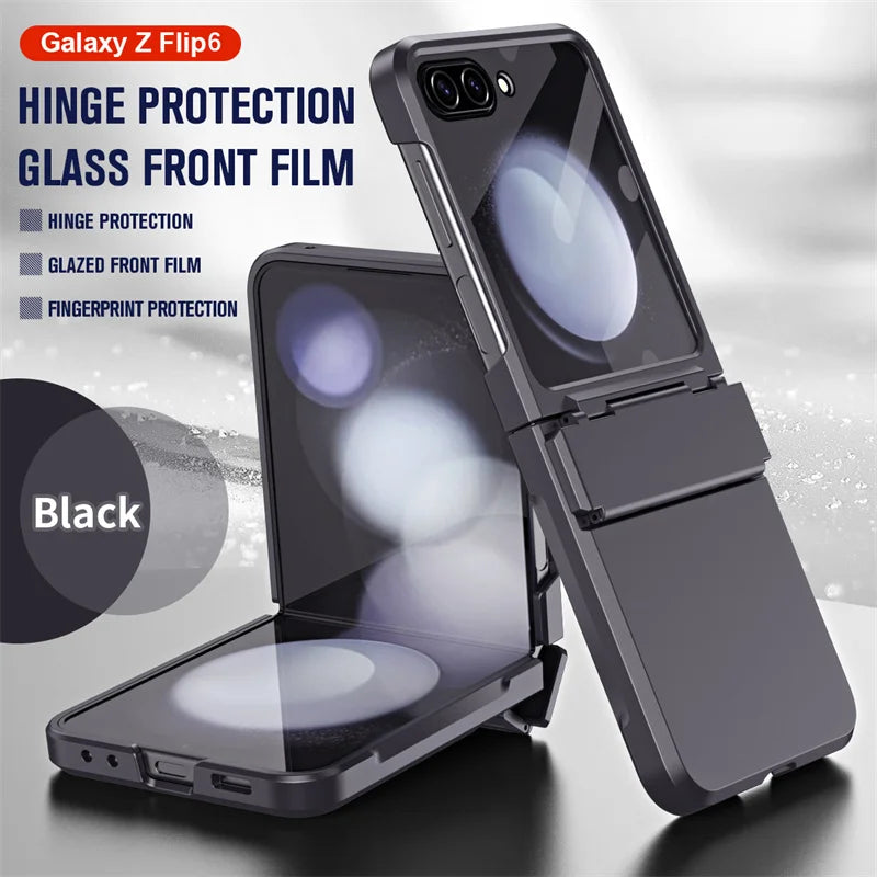 For Samsung Galaxy Z Flip 6 5 Flip5 Case Luxury Matte With Mirror Film Folding Hinge Shockproof Protection Hard Cover accessory