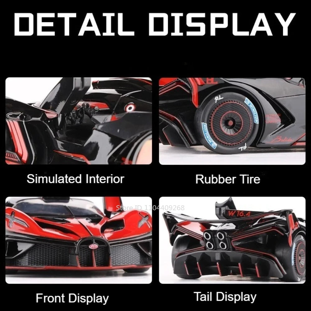 1:24 Scale Bolide Atlantic Car Model Toy Alloy Body Rubber Tire Shock Absorption Vehicle Models Sound&Light Ornaments Gifts