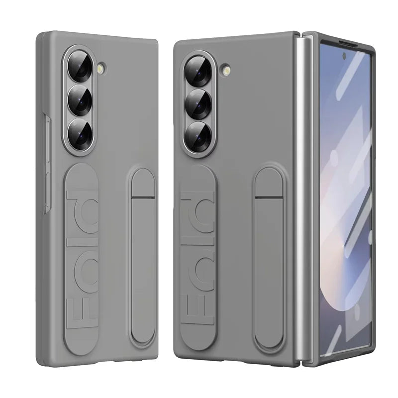 Wristband Foldable Stand Funda for Samsung Galaxy Z Fold 6 4 5 3 Fold5 5G Case Front Glass Lens Protection PC Plastic Cover Capa