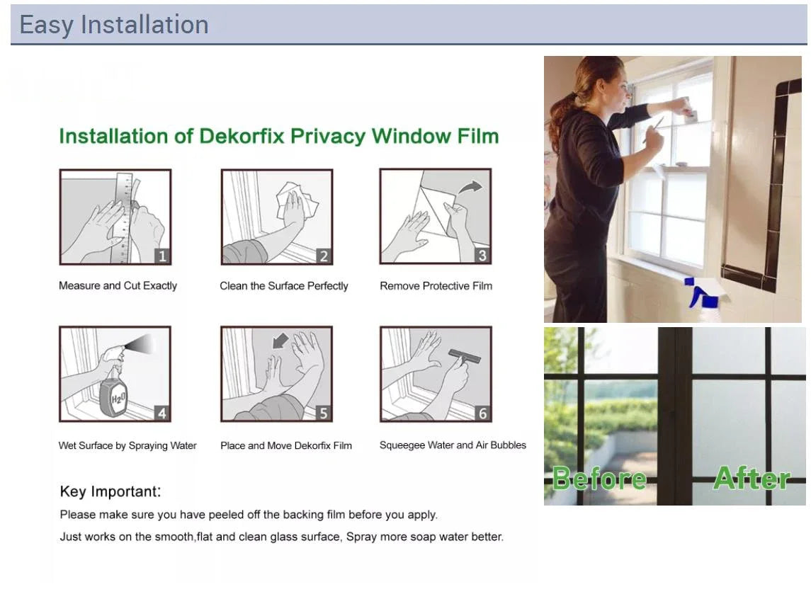 Frosted Window Film Privacy Opaque Window Stickers Self Adhesive Glass Vinyl Film for Kitchen Bathroom Office Matte Glass Stain