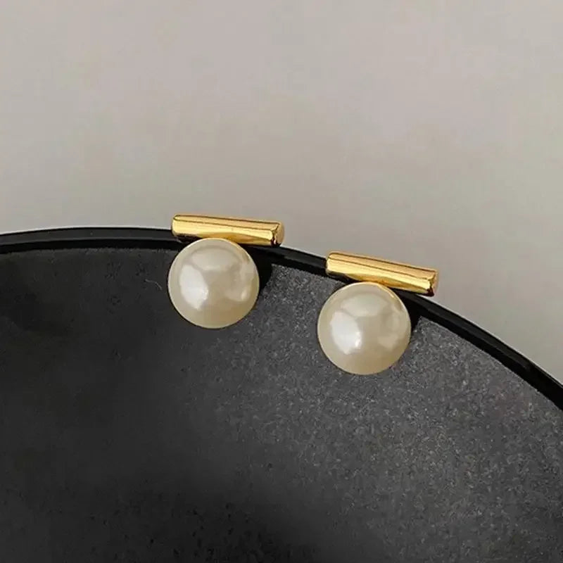 French Minimalist Grey Imitation Pearl Stud Earrings