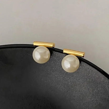 French Minimalist Grey Imitation Pearl Stud Earrings