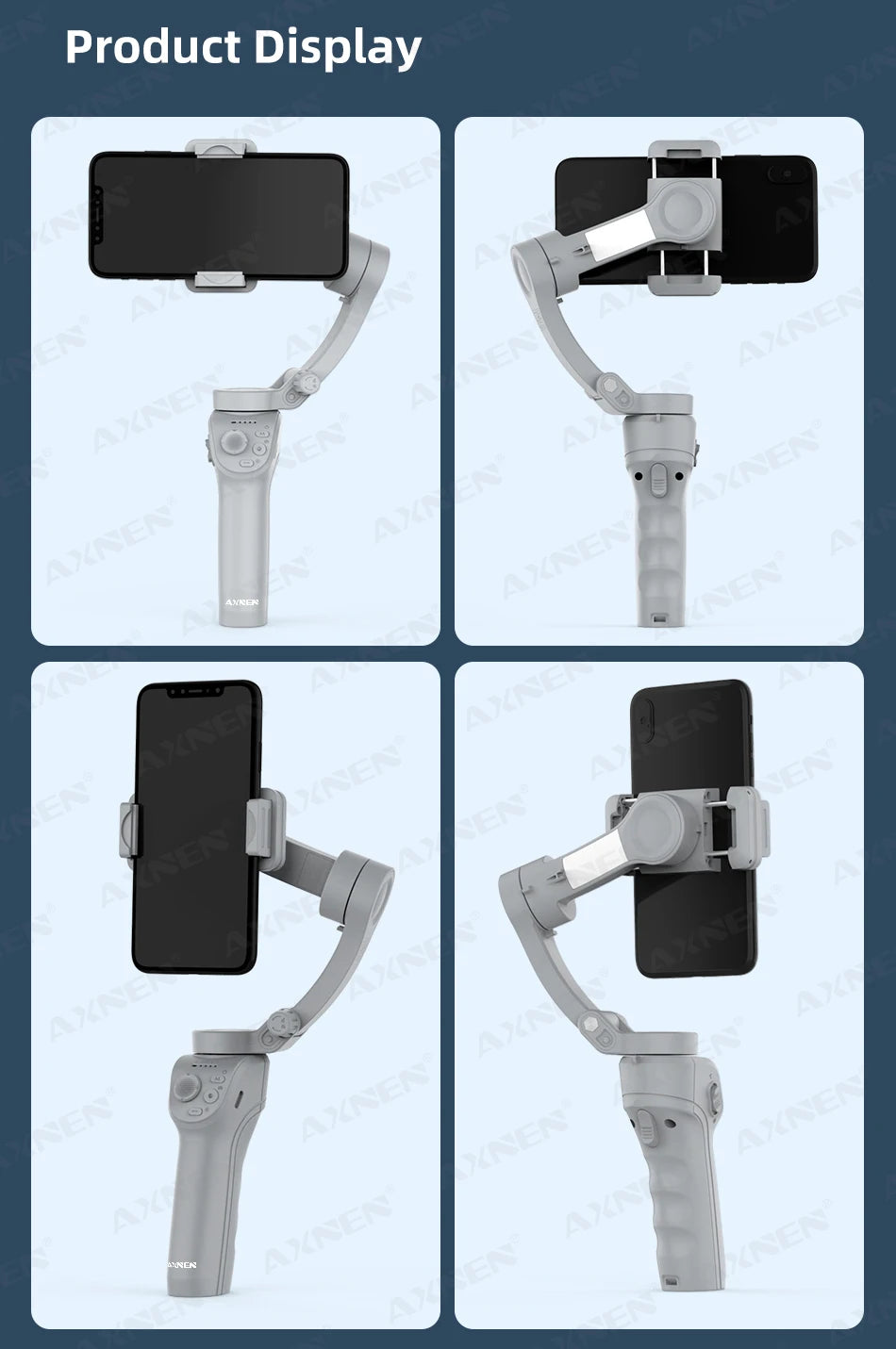 HQ6 3-Axis Gimbal Handheld Stabilizer for Cellphone, with Fill Light, Face Tracking, for iPhone Android Video Recording