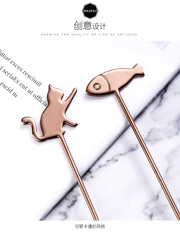 Coffee Spoon Lovely Cute Cat Shape Teaspoon Dessert Snack Scoop Ice Cream Mini Spoons Kitchen ToolsTableware 304 Metal