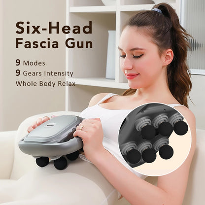 Fascia Gun with 6 Head Vibration Muscle Relaxation Massager Back Waist Massage Machine Body Shoulder Fascia  Massage Gun 9 Modes