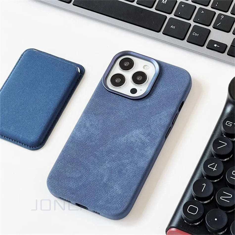 Magnetic Flannel Fiber Shockproof Leather Case For iPhone 15 14 Plus 13 16 Pro Max Slim Cover For Magsafe Wireless Charge Bag