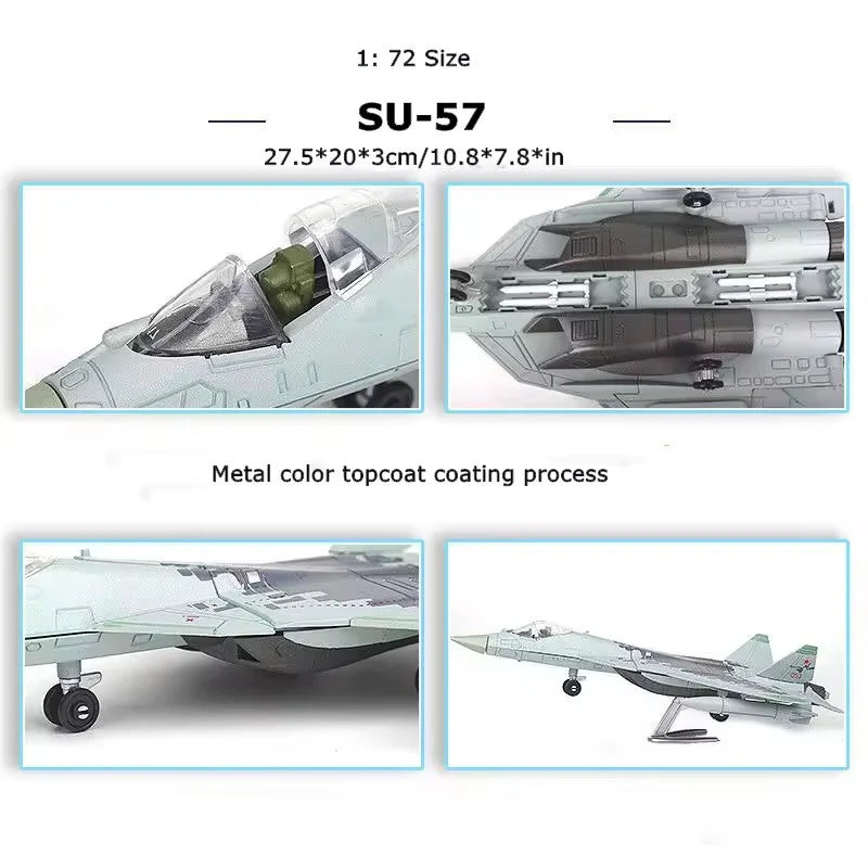 Aircraft Model Toy 1/72 Scale Russian SU57 Sukhoi SU-57 Fighter Jet Airplane Metal Military Finished ABS Diecast Simulation Gif