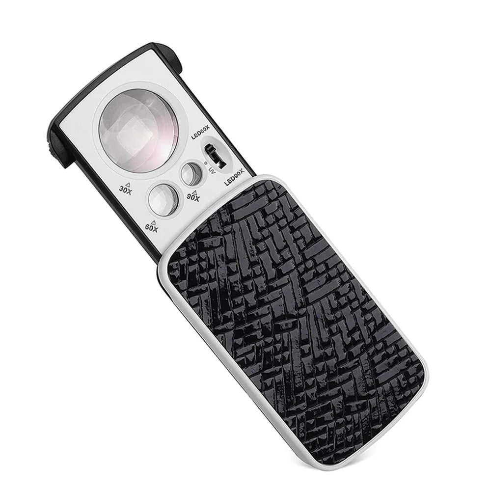 30X 60X 90X LED UV Jewelry Loupe Slide-Out Pocket Magnifier