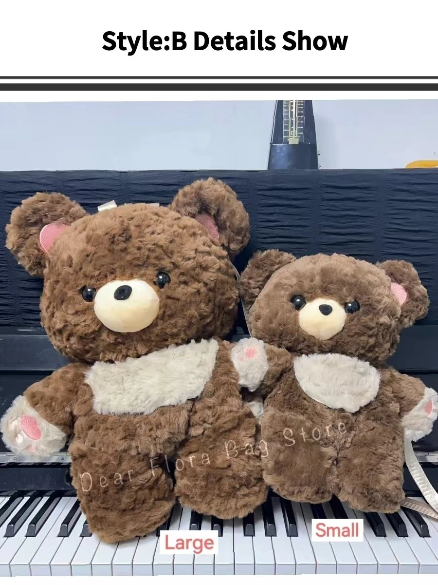 Y2K Cute Brown Bear Plush Backpack Soft Shoulder Bag
