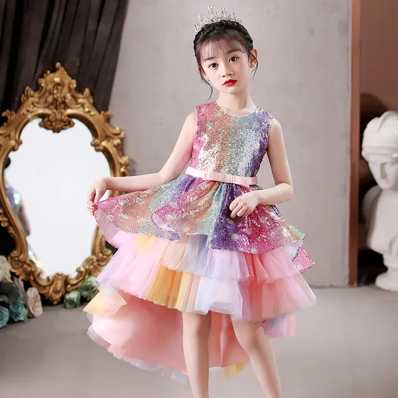 Christmas Rainbow Sequin Dresses for Girls Age 10 11 12 13 Years Children Party Pink Unicorn Tutu Dress Teen Girl Wedding Dress