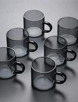 6pcs/Set 80ml High Borosilicate Black Small Glass Teacup Chinese Kung Fu Tea Flower Tea Water Cup Tea Set Accessories Teaware