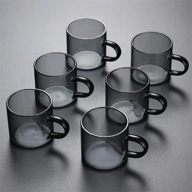 6pcs/Set 80ml High Borosilicate Black Small Glass Teacup Chinese Kung Fu Tea Flower Tea Water Cup Tea Set Accessories Teaware