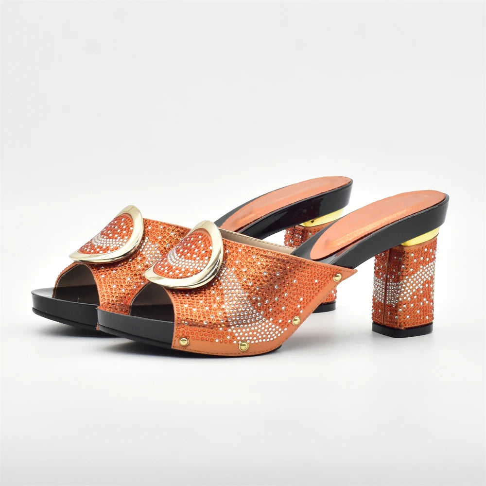 African Shoes and Bag Set for Party In Women Orange Color Italian Matching Shoes and Bag Set African Wedding Shoes and Bags