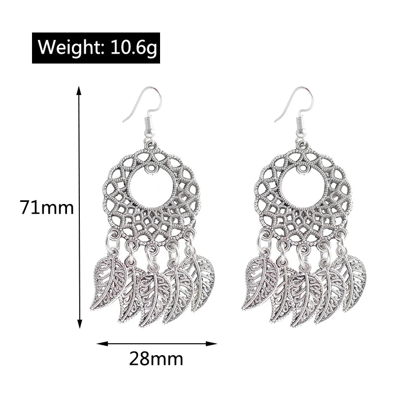 Statement Bohemian Vintage Ethnic Big Round Drop Earring Long Carved Flowers Drop Earrings For Women