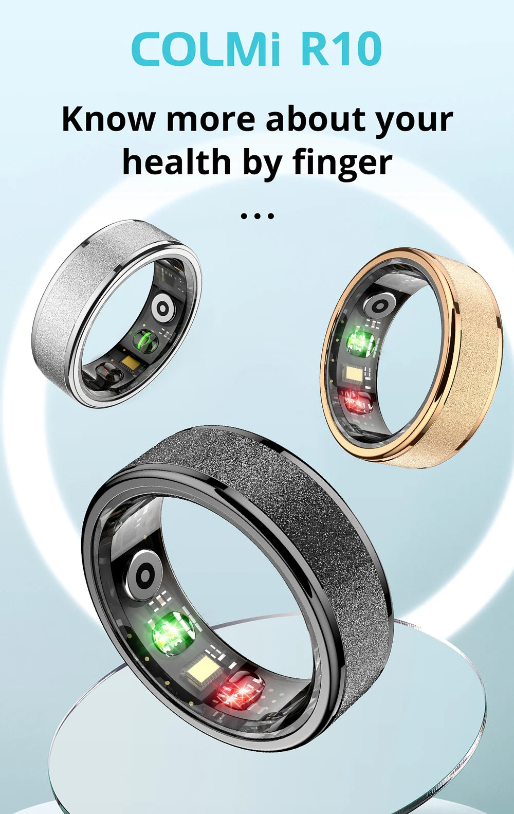R10 Smart Ring with Charging Case for Men Women, Health and Sleep Monitor, 5ATM Waterproof, Multi-sport Mode