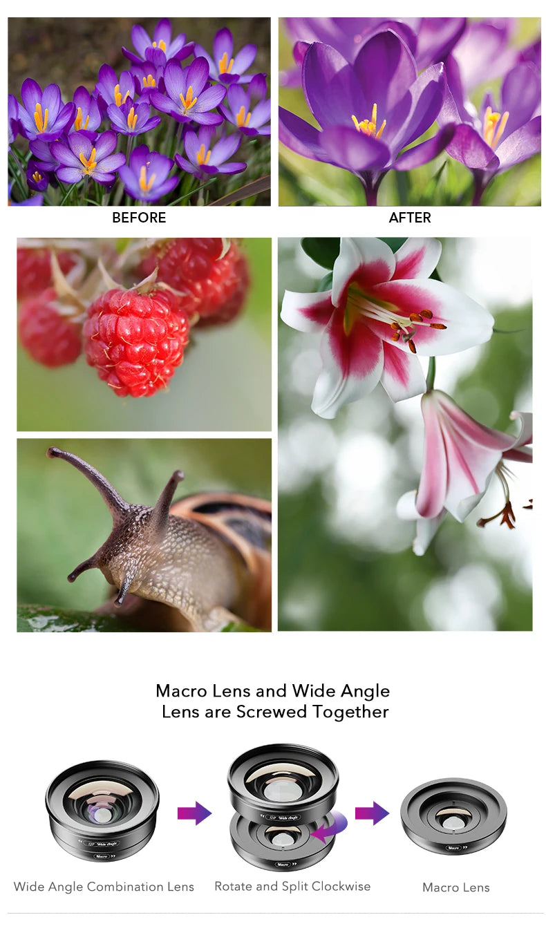 2 in 1 120 Degree Wide Angle and 10X Macro Phone Camera Lens Kit