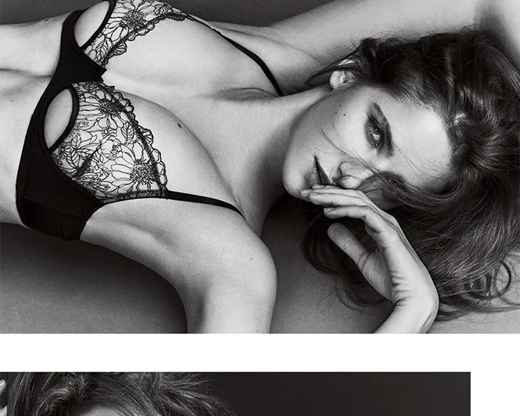 Womens French Lace Underwire Push Up Bra and Brief Set