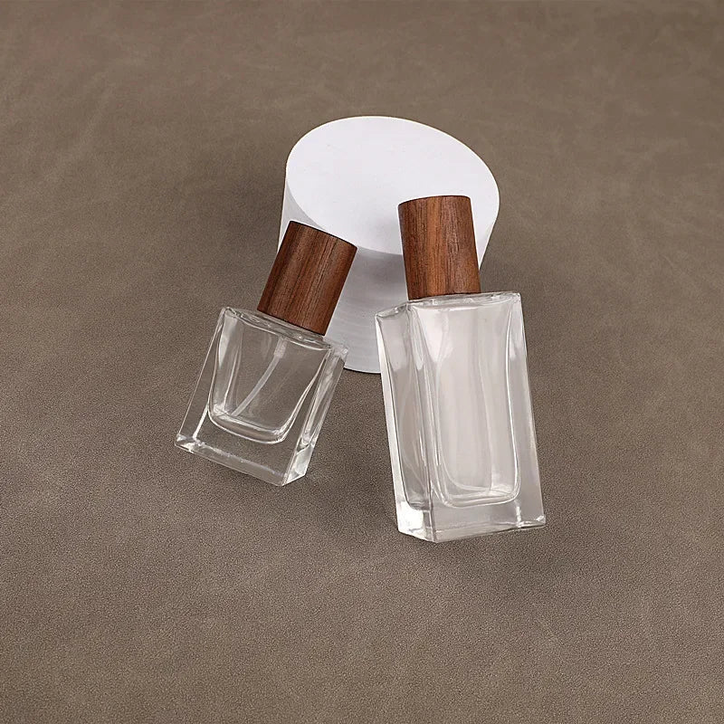 5pcs 30ml 50ml Beech and Walnut Wood Cap Emrty Portable High-end Perfume Split Glass Spray Bottle Large Capacity Replacement