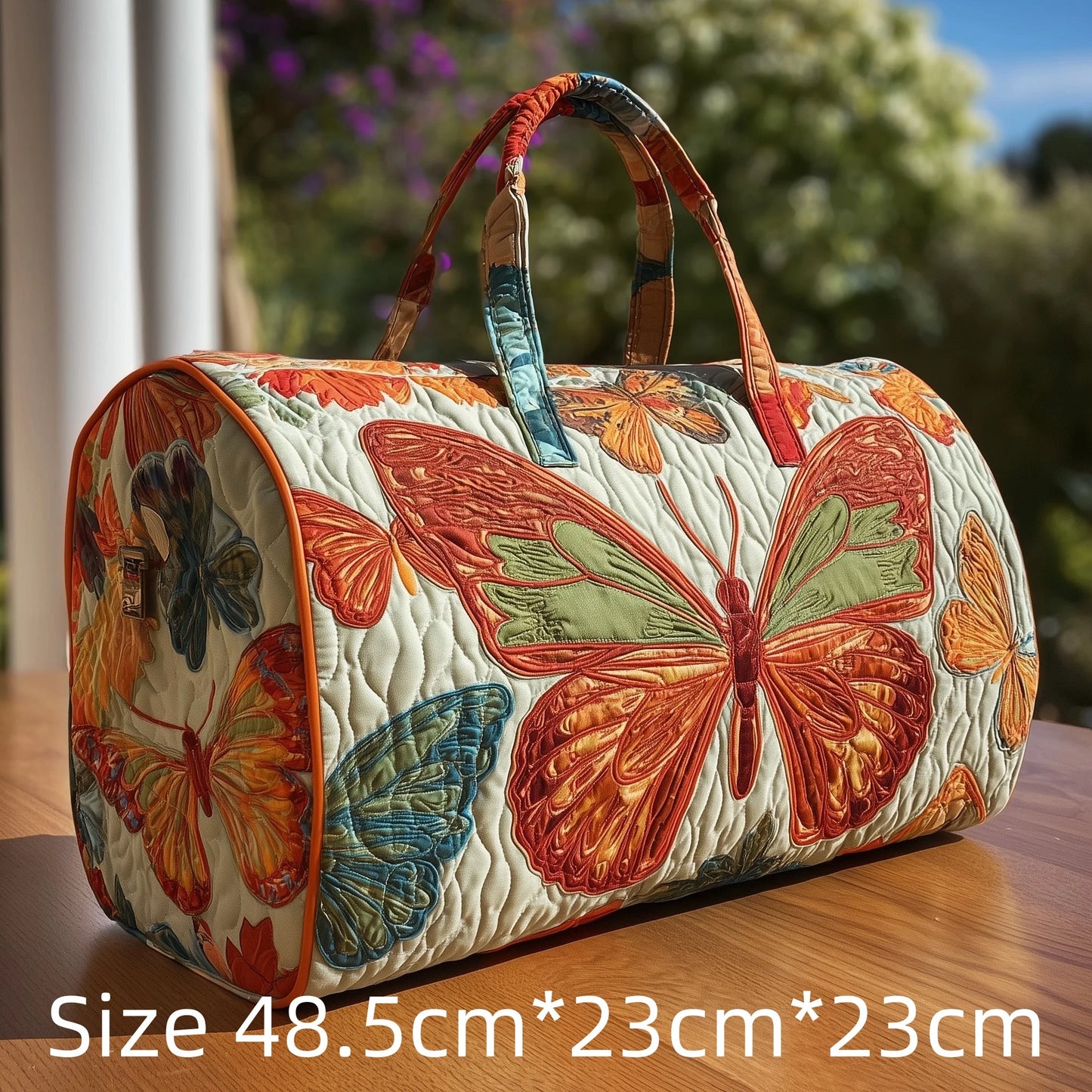 3D Quilted Duffel Bag Butterfly Print Colorful Roses Hydrangea Travel Weekender Large Capacity Gym Bag Women Vibrant Boho Style