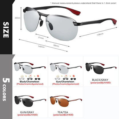 Rimless Photochromic Sunglasses Men Polarized Driving Sun Glasses