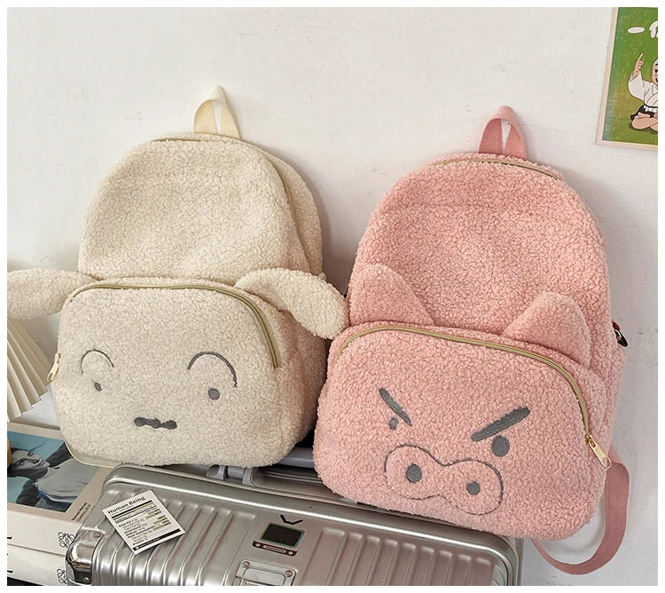 Cute Plush Pig Velvet Backpack Large Capacity Shoulder Bag