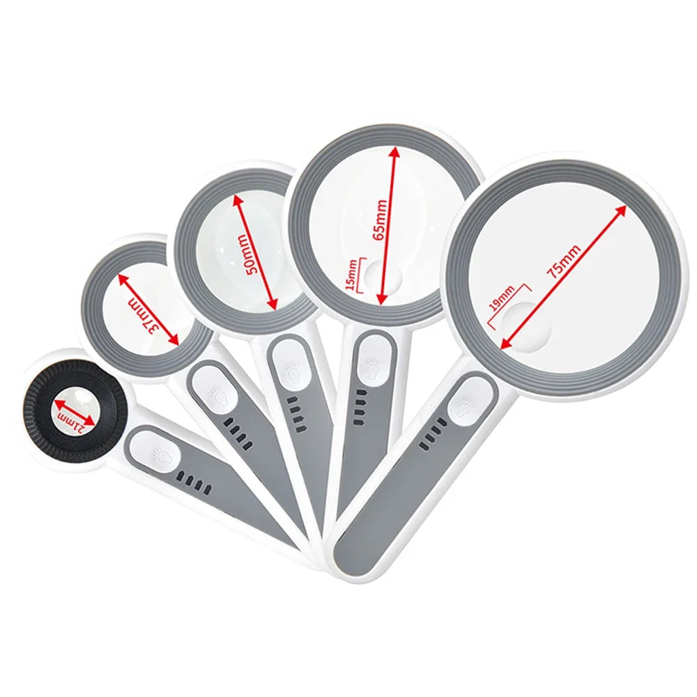 Rechargeable LED Magnifier 5X–12X Handheld with 3 Light Modes