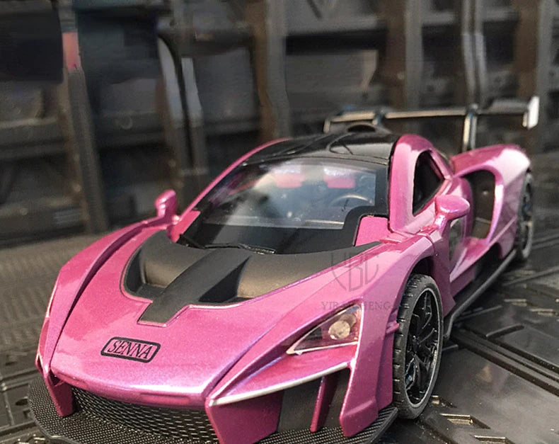 1/32 Diecasting Alloy Senna Sports Car Models Toys Simulation Vehicles with Sound Light Pull Back Supercar Toys