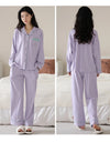 Women’s Winter 100% Cotton Pajama Set – Loose Fit, Turn-Down Collar, Long Sleeves, Cute Pink