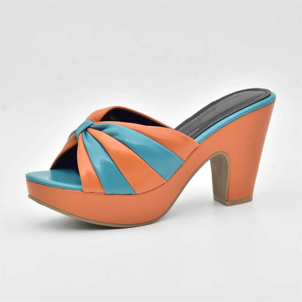 Italian Design Fashion African Women's High Heel Comfortable Shoes and Bags Set Leather Wedges Shoes for Women