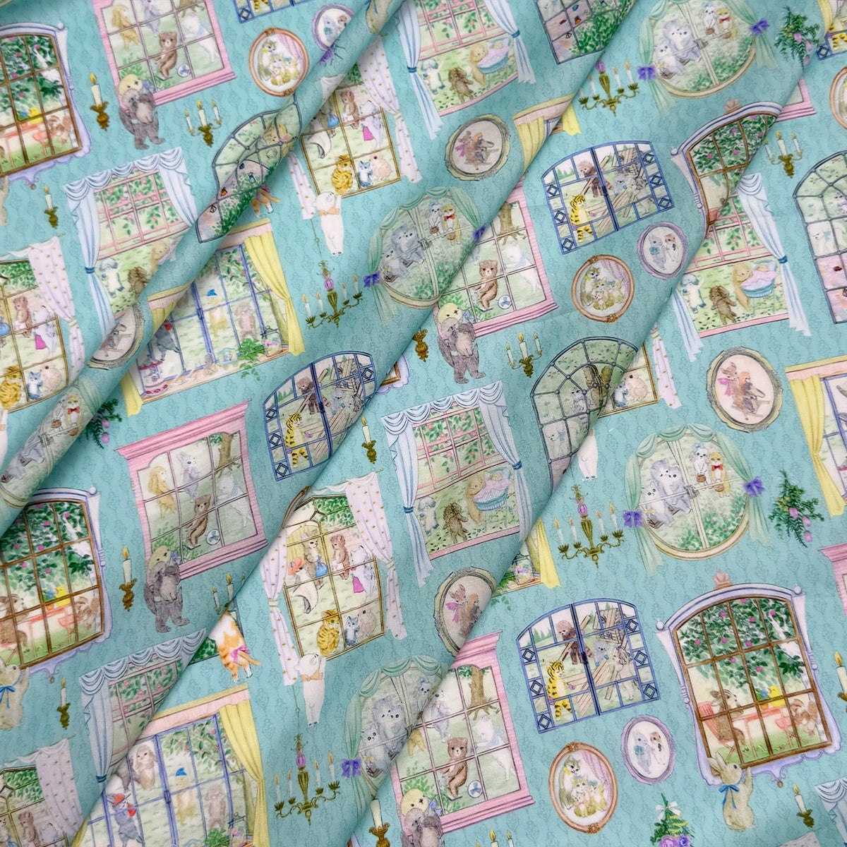 100% cotton Hokkoh-Movie studio Blue tana lawn fabric 80s Poplin printing Sewing fabric Making Dress Clothing Handmade DIY Cloth