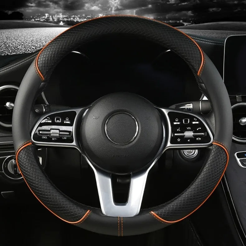 Universal Leather Diamond Steering Wheel Cover 37CM 38CM