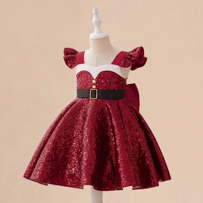 Red Party Dress For Girls Princess Dress Elegant Sequin Birthday Dresses Girl Wedding Gown Children Costumes 3-8 Years