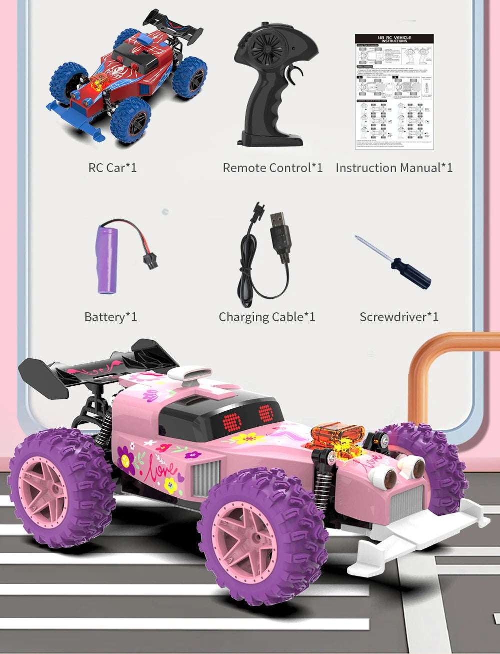 High Speed RC Car With LED Lights Sports Off-road 2.4GHz Remote Control Climbing Vehicles Cars Toys for 's Toy