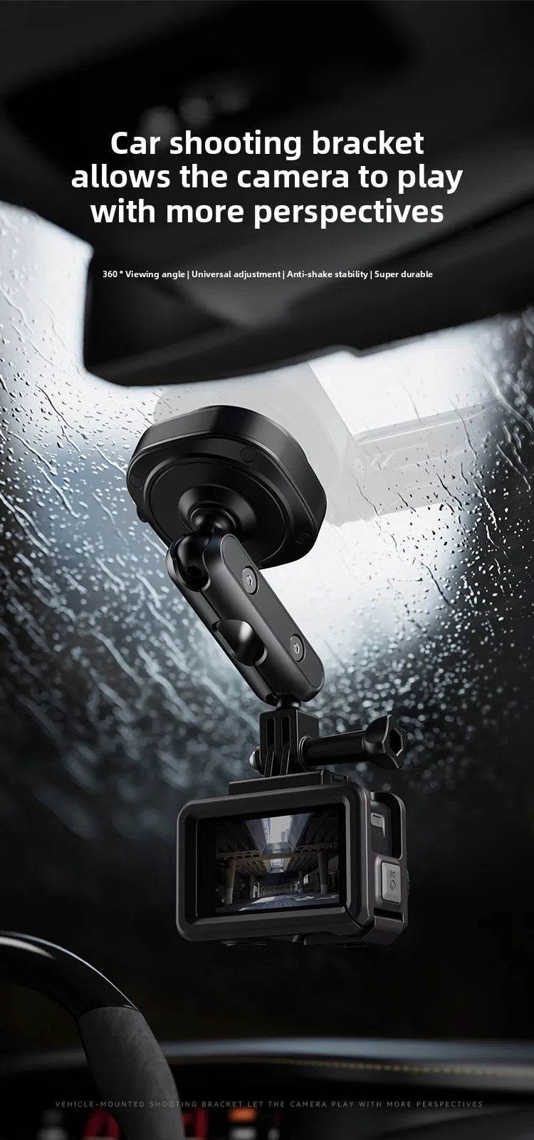 Electric Vacuum Suction Car Action Camera Mount Aluminum Alloy 360 Degree Adjustable Camera Holder for Dashboard and Outdoor Recording