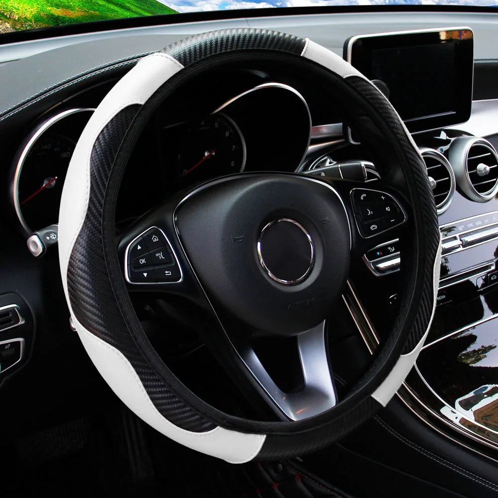 PU Carbon Fiber Leather Car Steering Wheel Cover 37CM 38CM