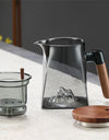 One Click Tea Separation Filtration Bottom Mountain View Glass Teapot With Wood Handle 700ml Kungfu Tea Water Separation Tea Pot