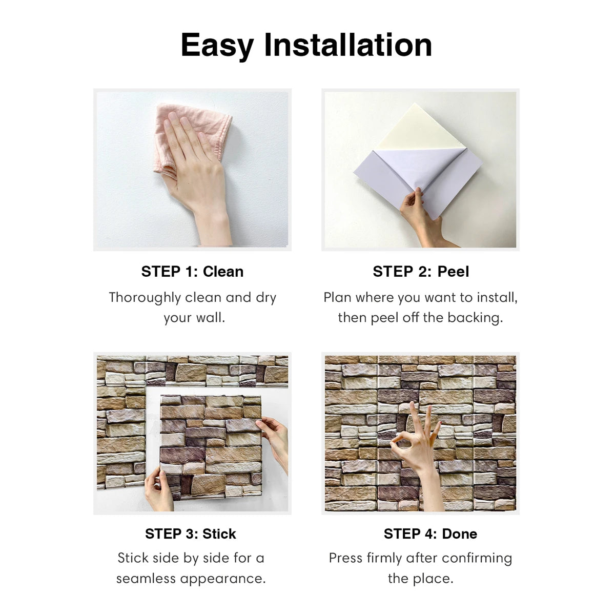 10pcs 3D Tile Sticker Self-adhesive Faux Stone Wall Panel Peel and Stick Kitchen Tile Backsplash Bathroom Wall Tile Sticker