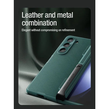 Luxury Cam Shield Fold Leather Case For Samsung Galaxy Z Fold 5 5G Alloy Slider Shockproof Back Cover（Bracket version）