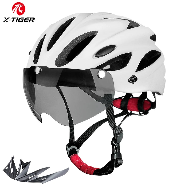 Ultra Lightweight Cycling Helmet With Magnetic Goggles And LED Rear Light