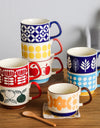 Japanese Flower Coffee Mug Set Retro Ceramic Milk Oats Mug Office Water Handgrip Cup Kitchen Party Drinkware Set 300ml