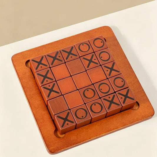 Wooden Push and Shove Tic Tac Toe Strategy Game