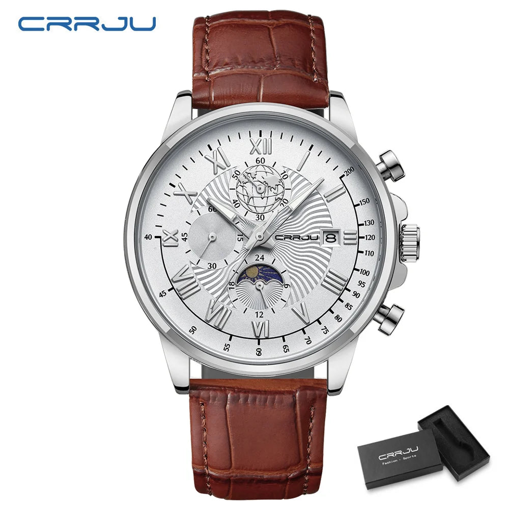 Watch Fashion Business Quartz Watch Sun, Moon and Star Multifunctional Luminous Waterproof Father's Day Gift
