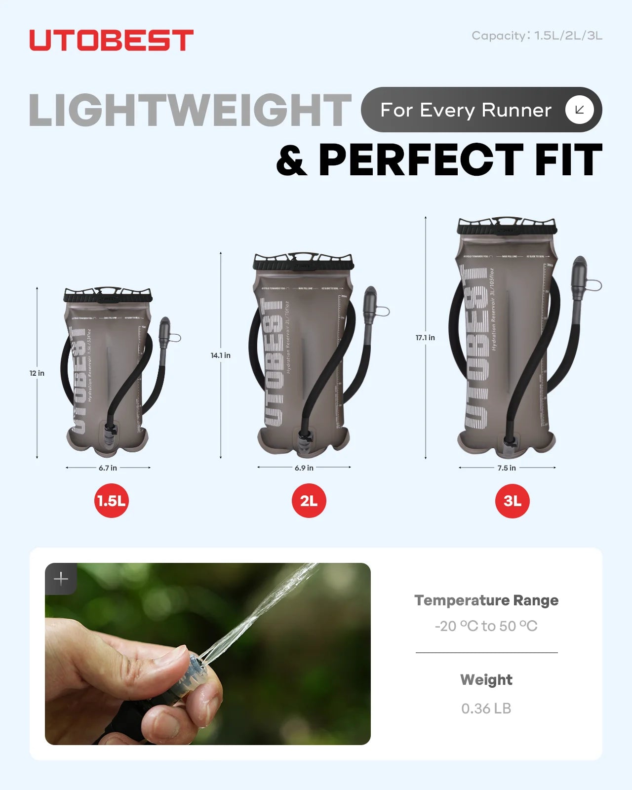 1.5L/2L/3L Water Bladder Hydration Pack Reservoir TPU Water Storage Bag for Camping Cycling Running Hiking