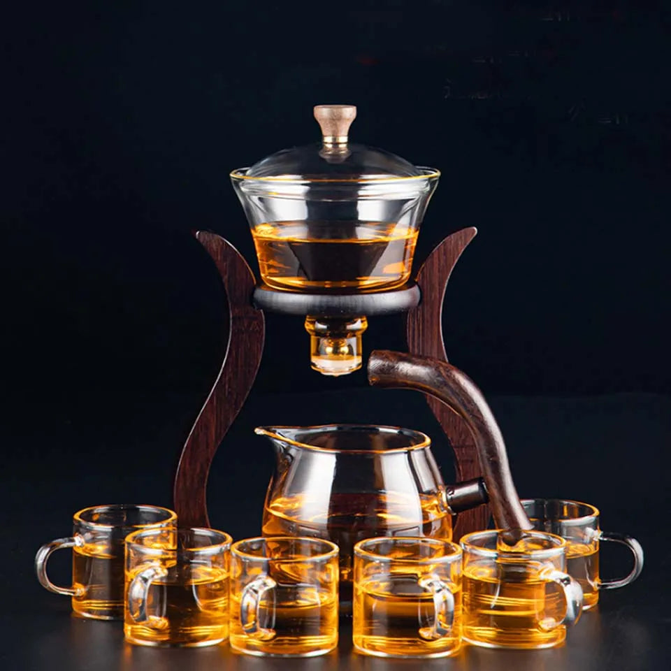 Heat-Resistant Glass Tea Set Magnetic Water Diversion Rotating Cover Bowl Automatic Tea Maker Lazy Kungfu Teapot Drinking