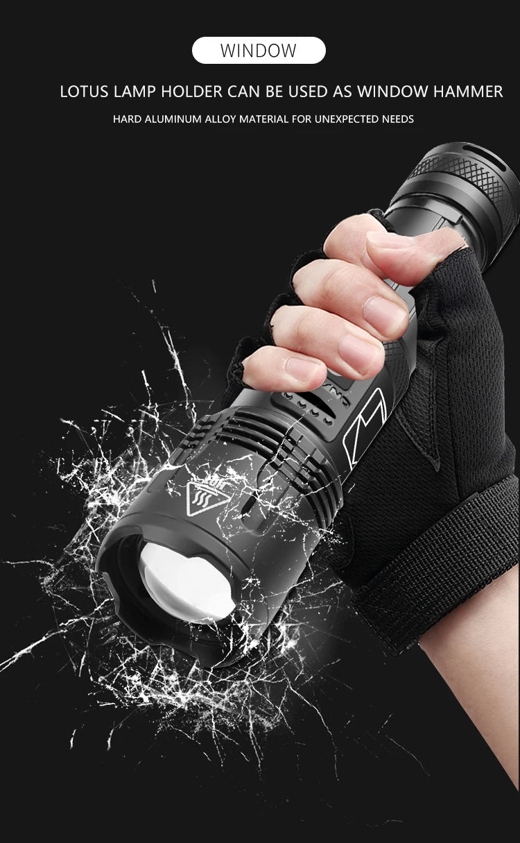 High Power Tactical Flashlight Rechargeable Zoom LED Torch with 5 Charging Modes Pen Clip