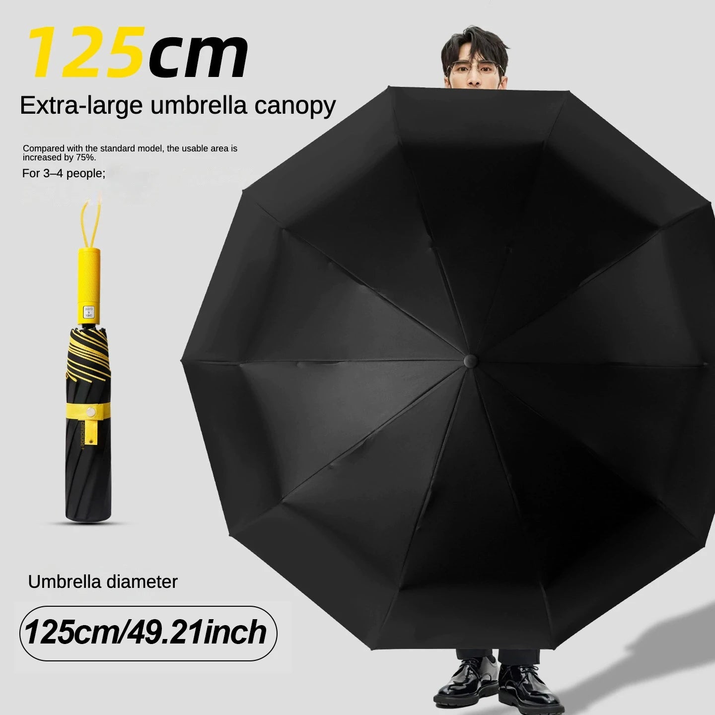 125cm Oversized Fully Automatic Wind Resistant Folding Umbrella Leather Cover