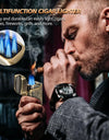 Cigar Lighter 4 Jet Flame, Refillable Butane Lighter with Cigar Cutter V Cut Cigar Punch Cigar Holder Cigar Draw Enhancer