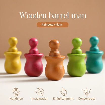 5PC Montessori Wooden Toy Baby Educational Development Games Colorful Wooden Barrel Doll Toys Color Matching Toys for Children